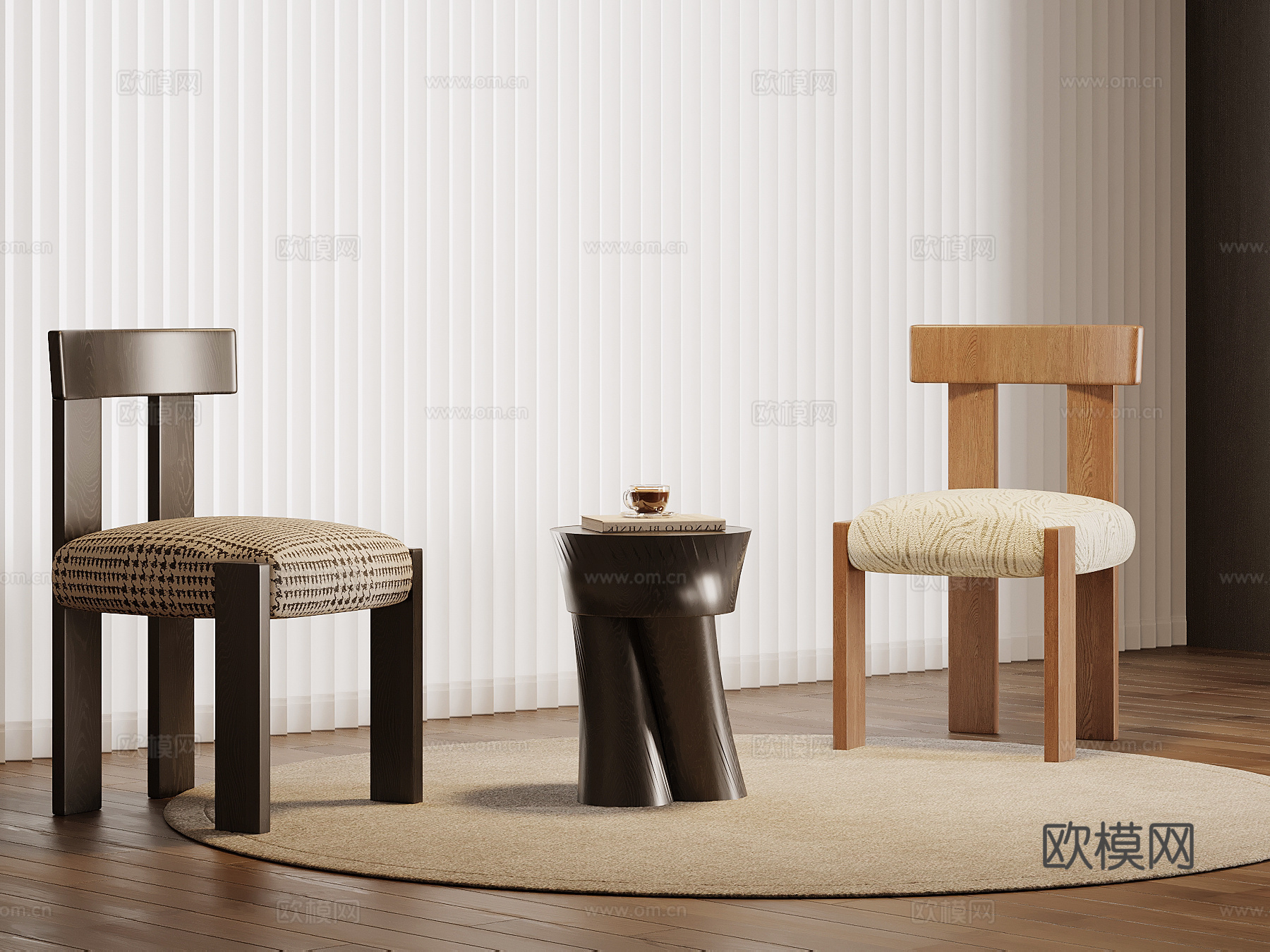 法式中古风休闲椅 餐椅 边几su模型