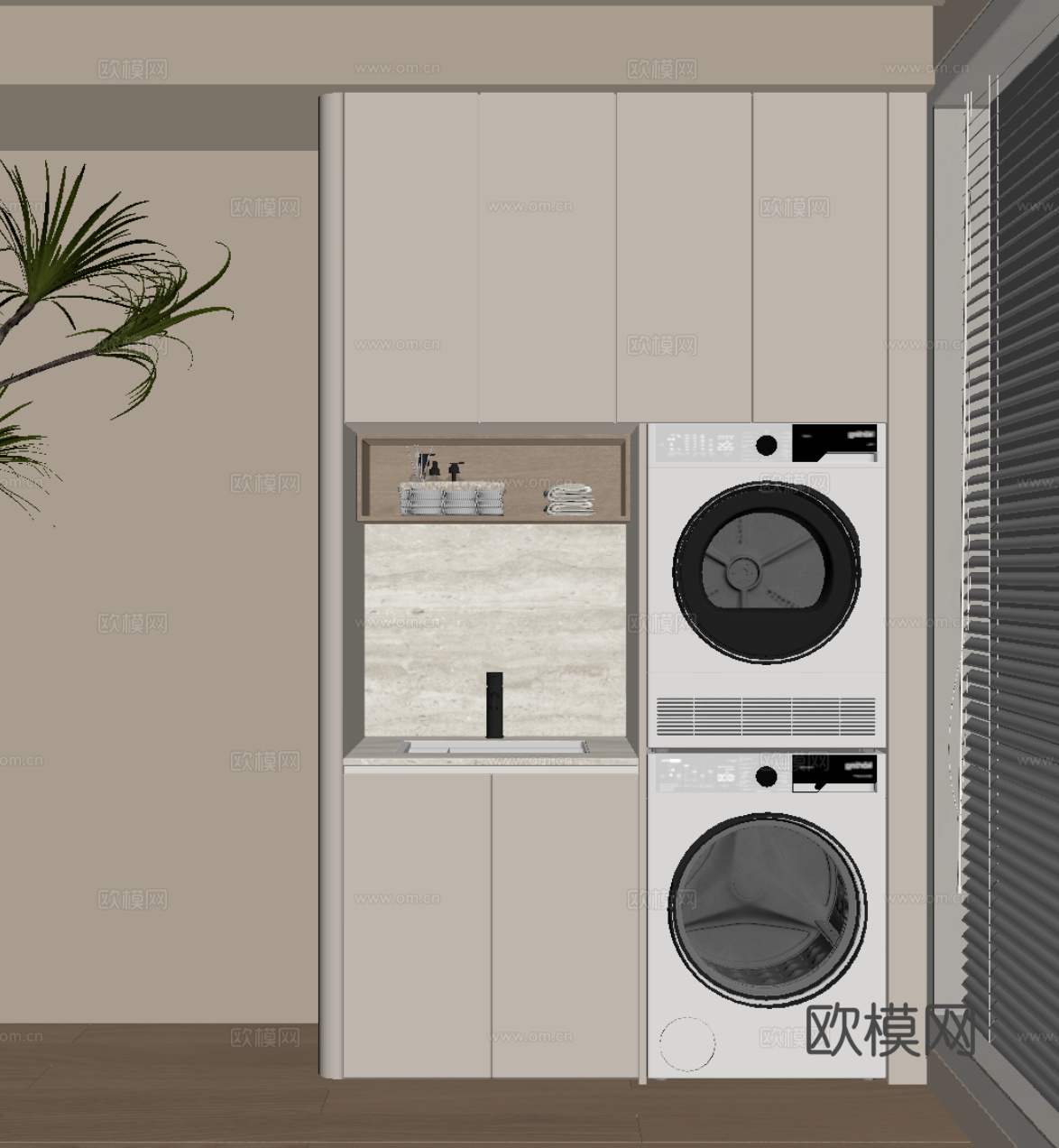 现代简约洗衣机柜 阳台柜su模型