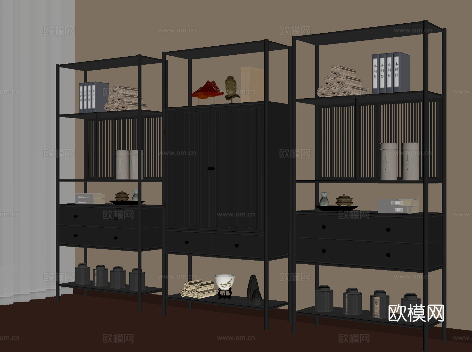 新中式博古架 法式博古架su模型
