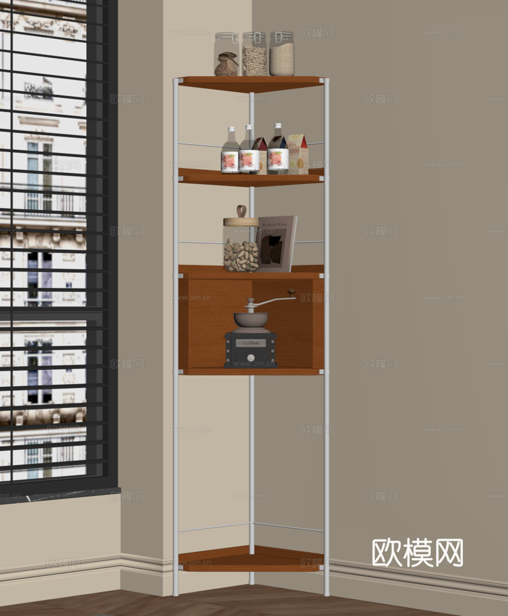 中古风角柜 装饰柜su模型