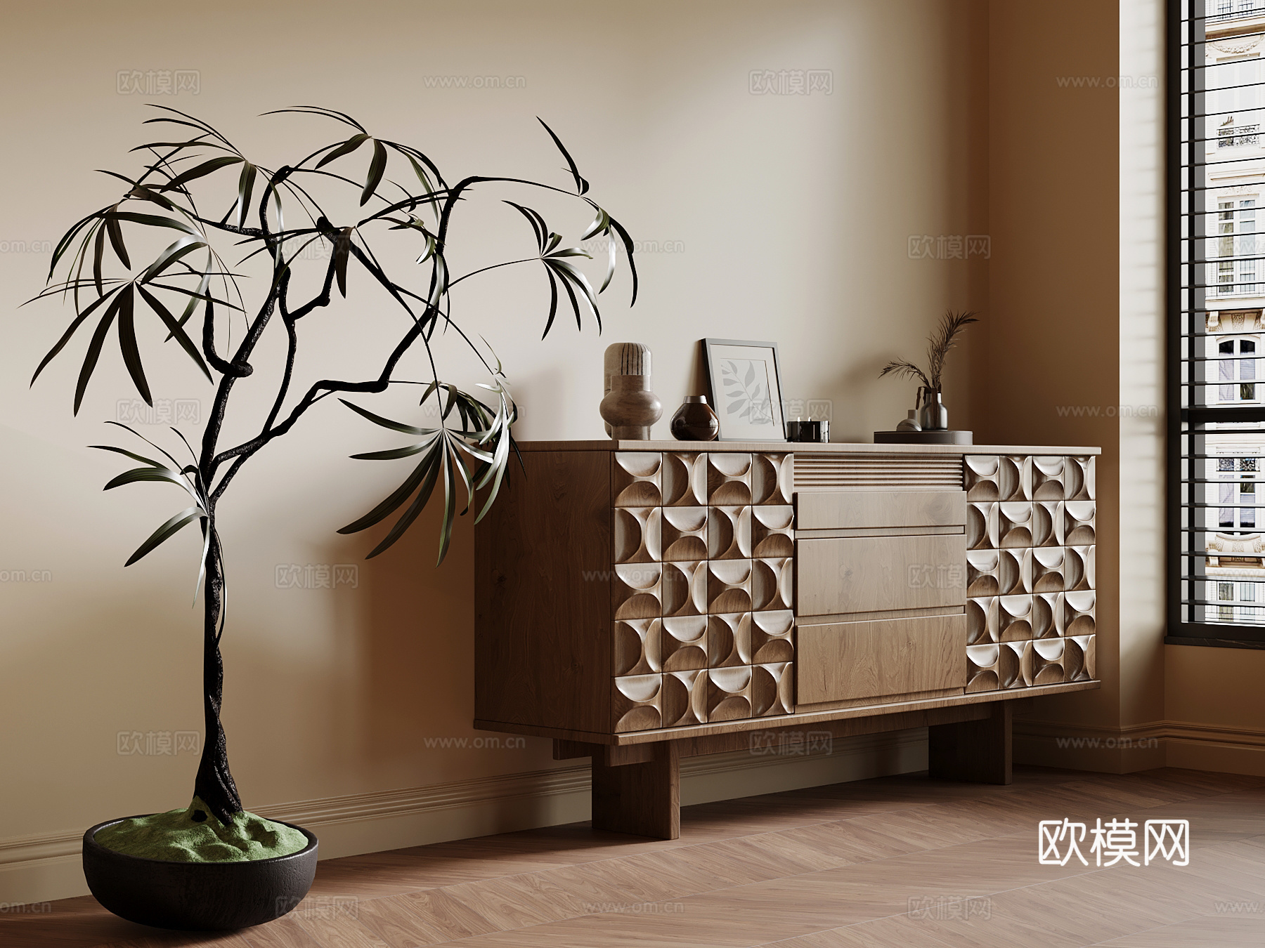 中古风玄关柜 边柜su模型