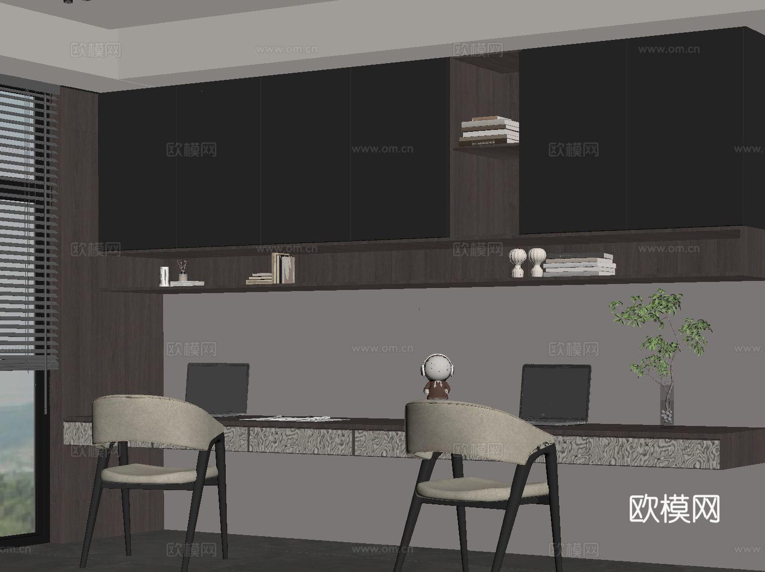 现代意式书桌椅 壁挂式书柜su模型