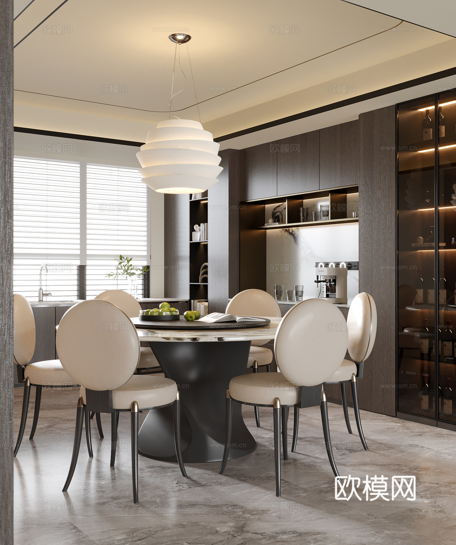 现代餐厅 餐桌椅 餐边柜su模型