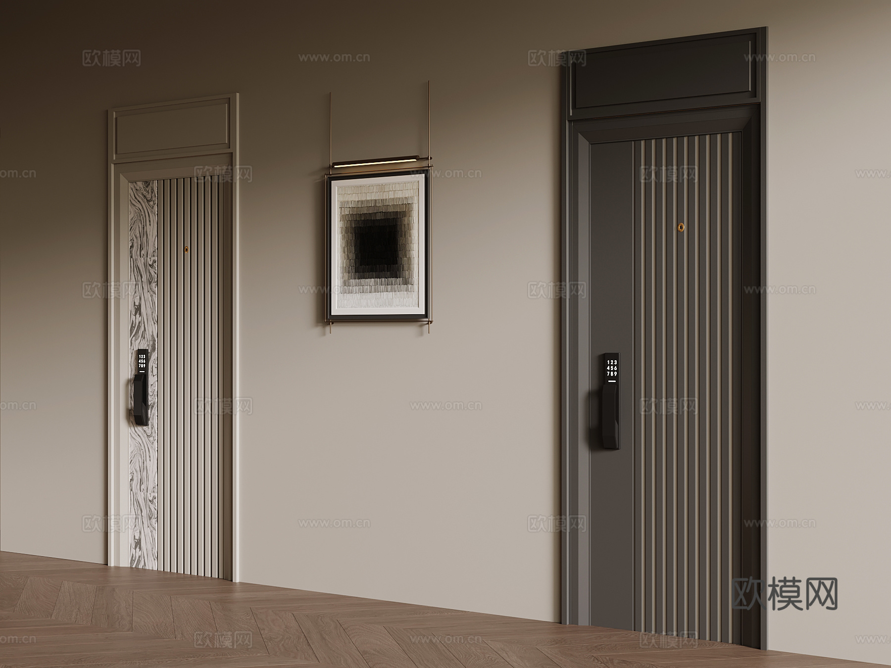 现代单开门 入户门 防盗门su模型