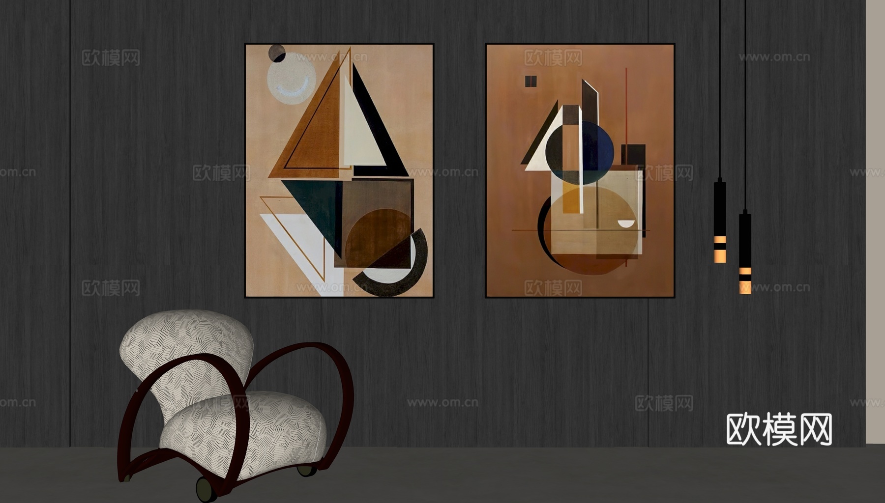 现代中古风装饰画su模型