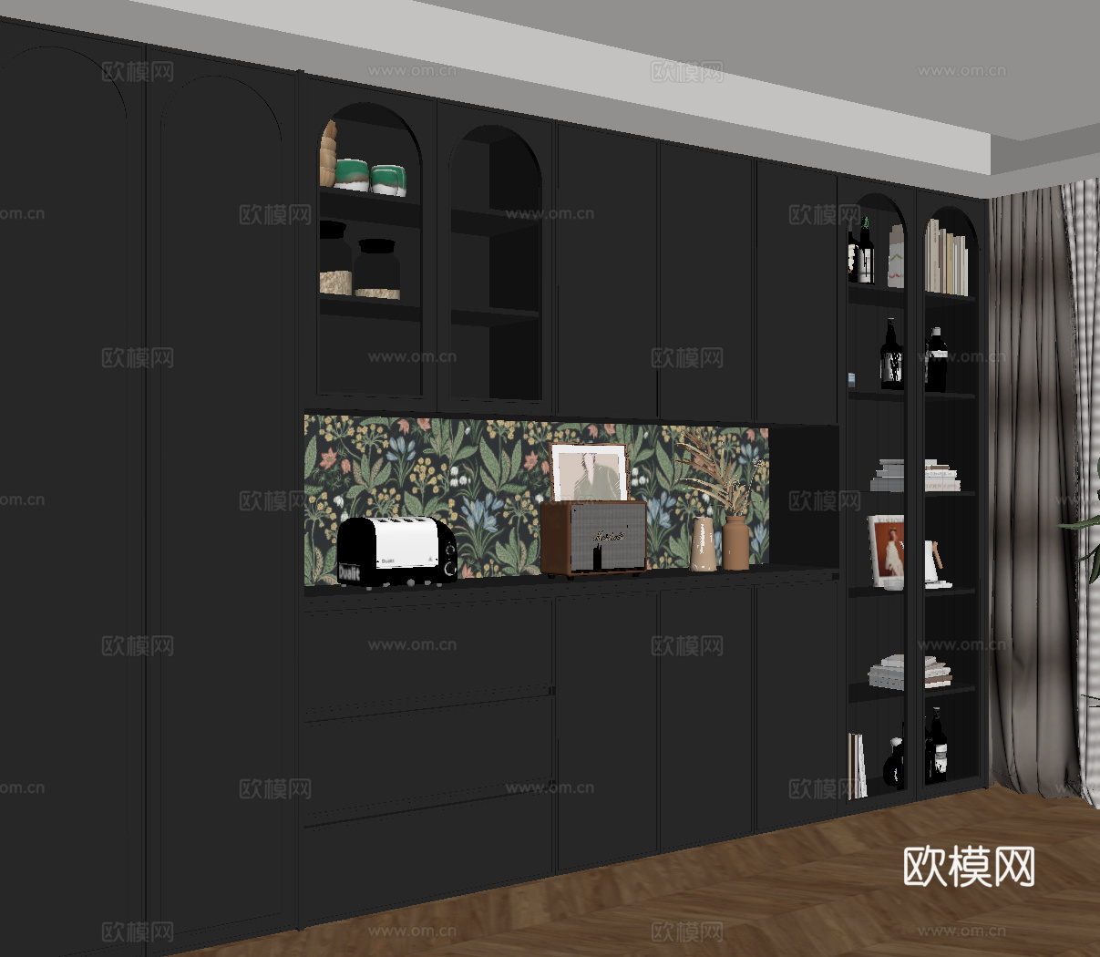 法式复古酒柜 餐边柜su模型