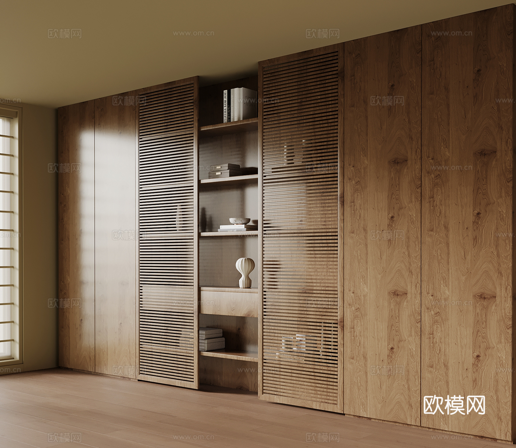 现代中古风书柜 实木置物柜su模型