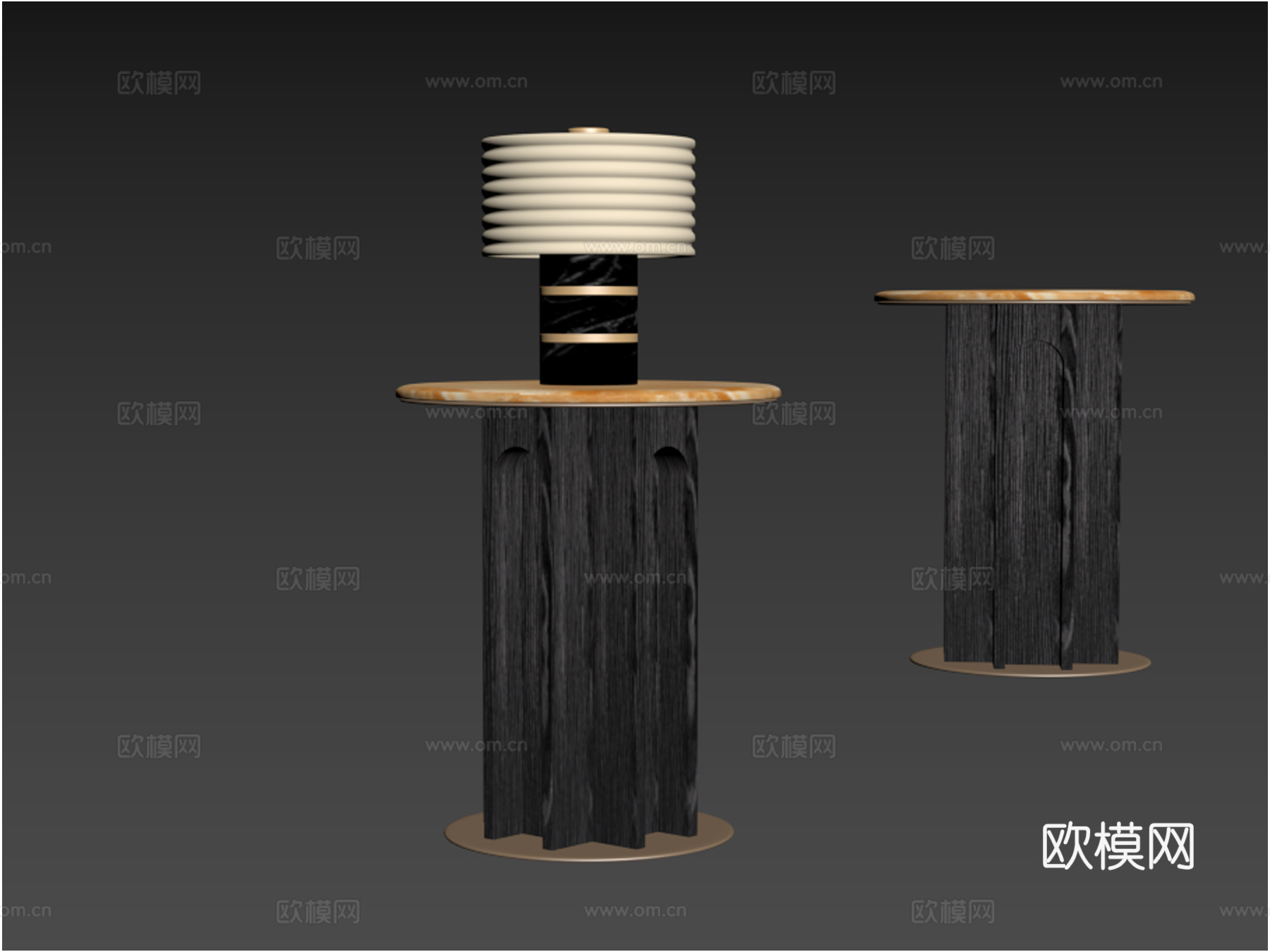 现代原木金属圆几 角几 轻奢台灯 桌几 大理石边几su模型