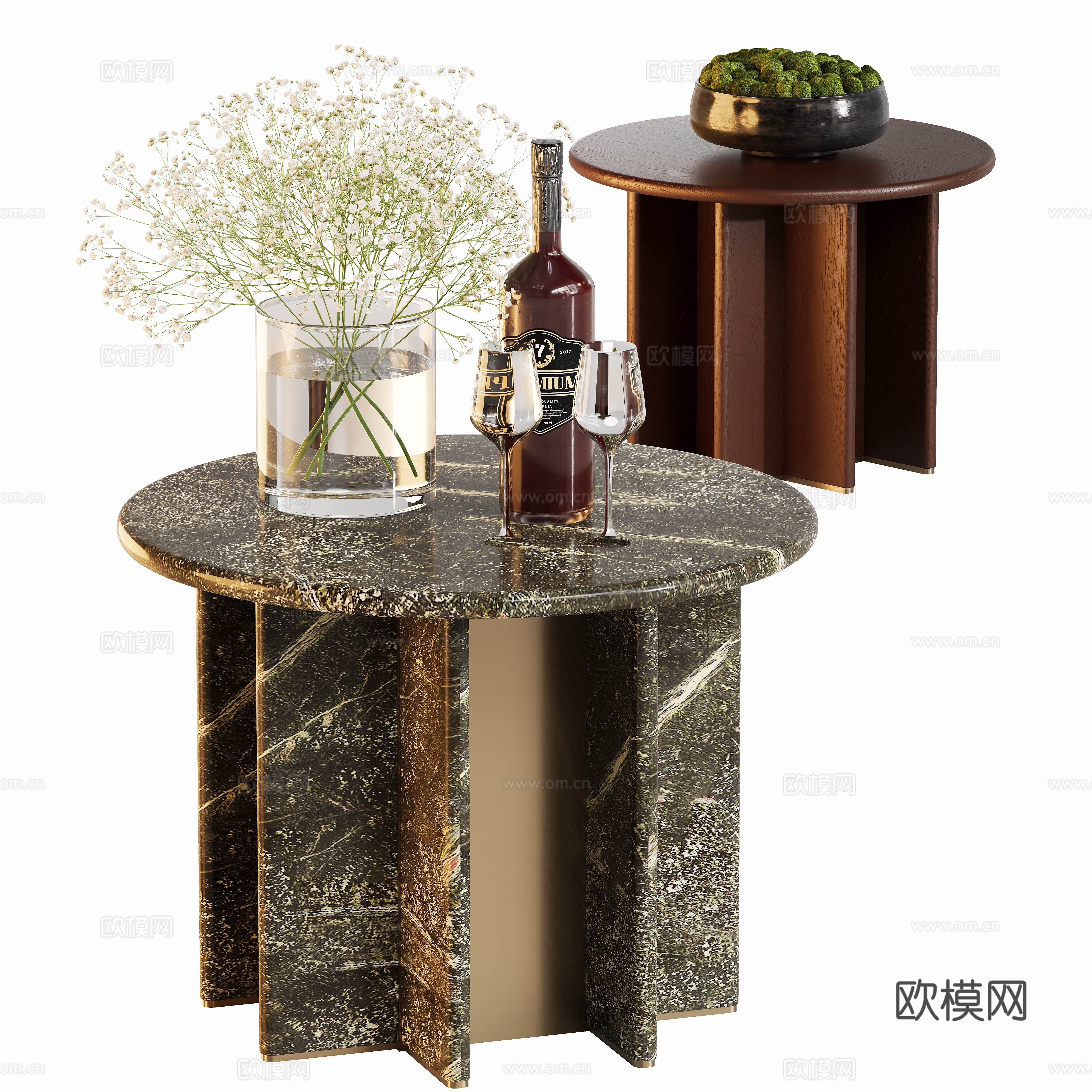 轻奢角几边几圆几su模型