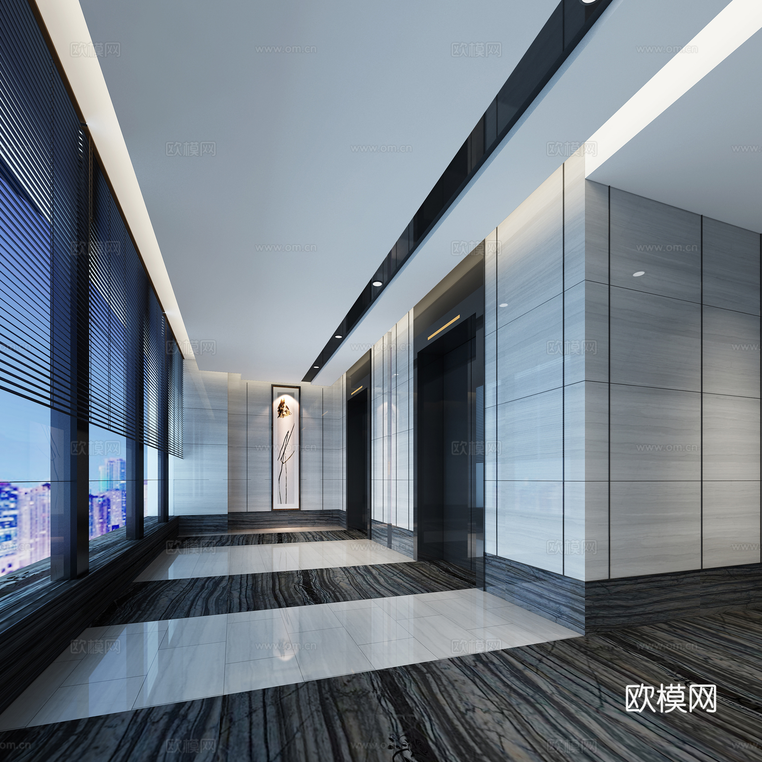 现代酒店走廊电梯厅3d模型下载