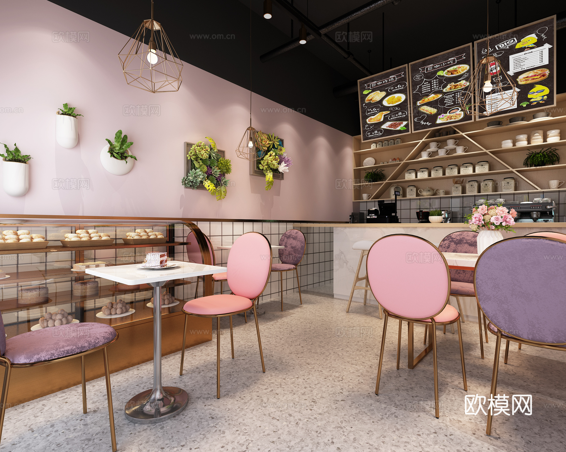 北欧奶茶店 蛋糕店 炸鸡店3d模型下载（渲染图1）