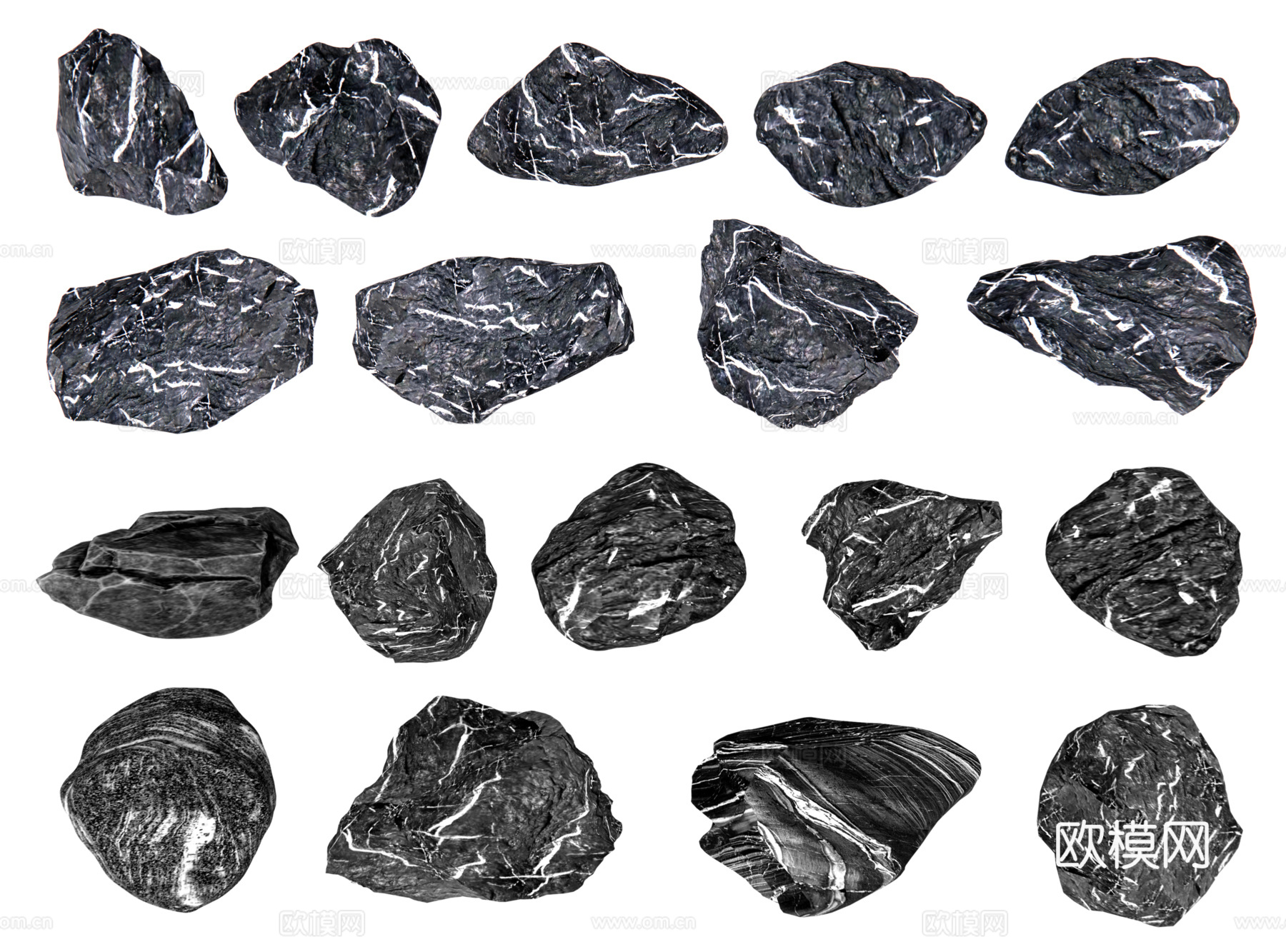 黑山石PSD免抠园林景石景观置石龟纹石泰山石庭院石头石块