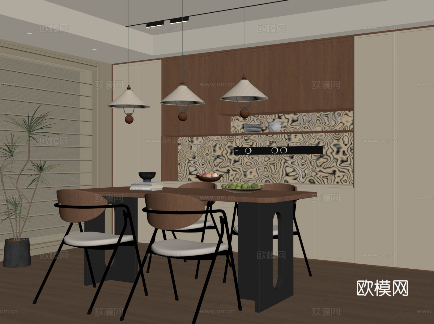中古餐厅 餐桌椅 酒柜 餐边柜su模型