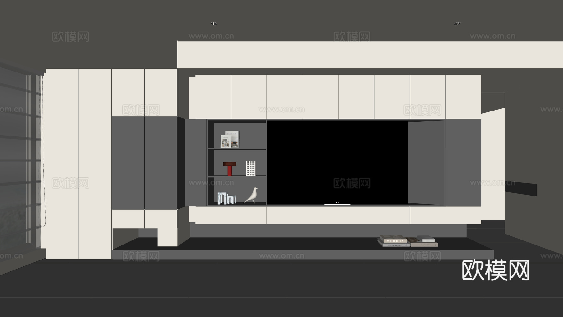 现代电视背景墙su模型下载（渲染图2）