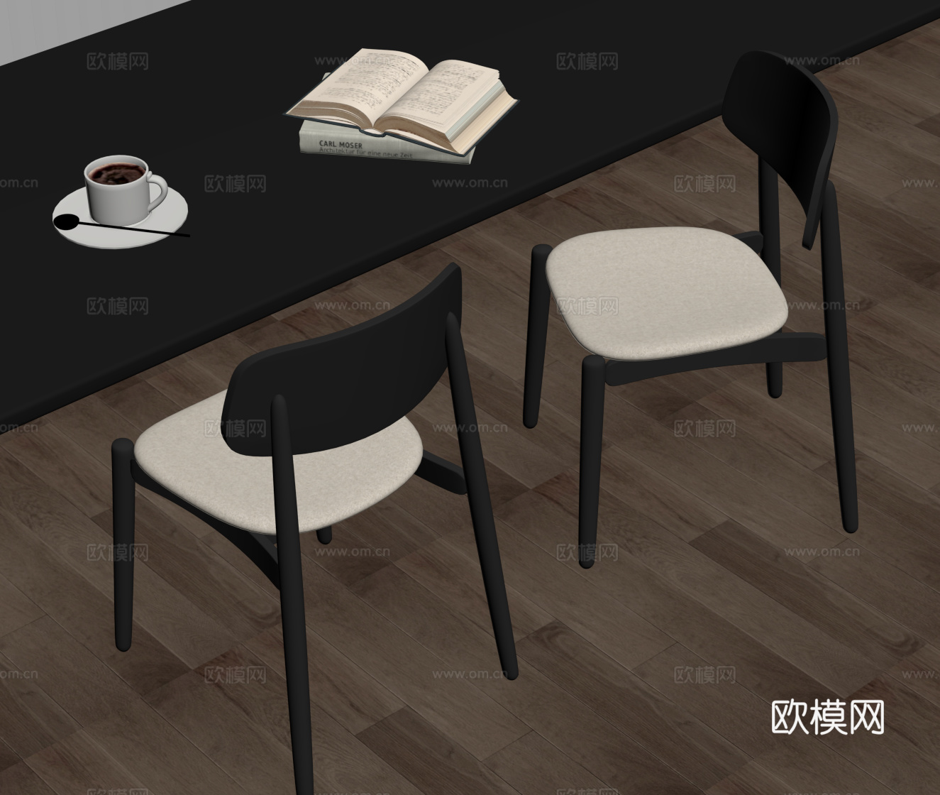 现代意式餐椅 实木餐椅su模型