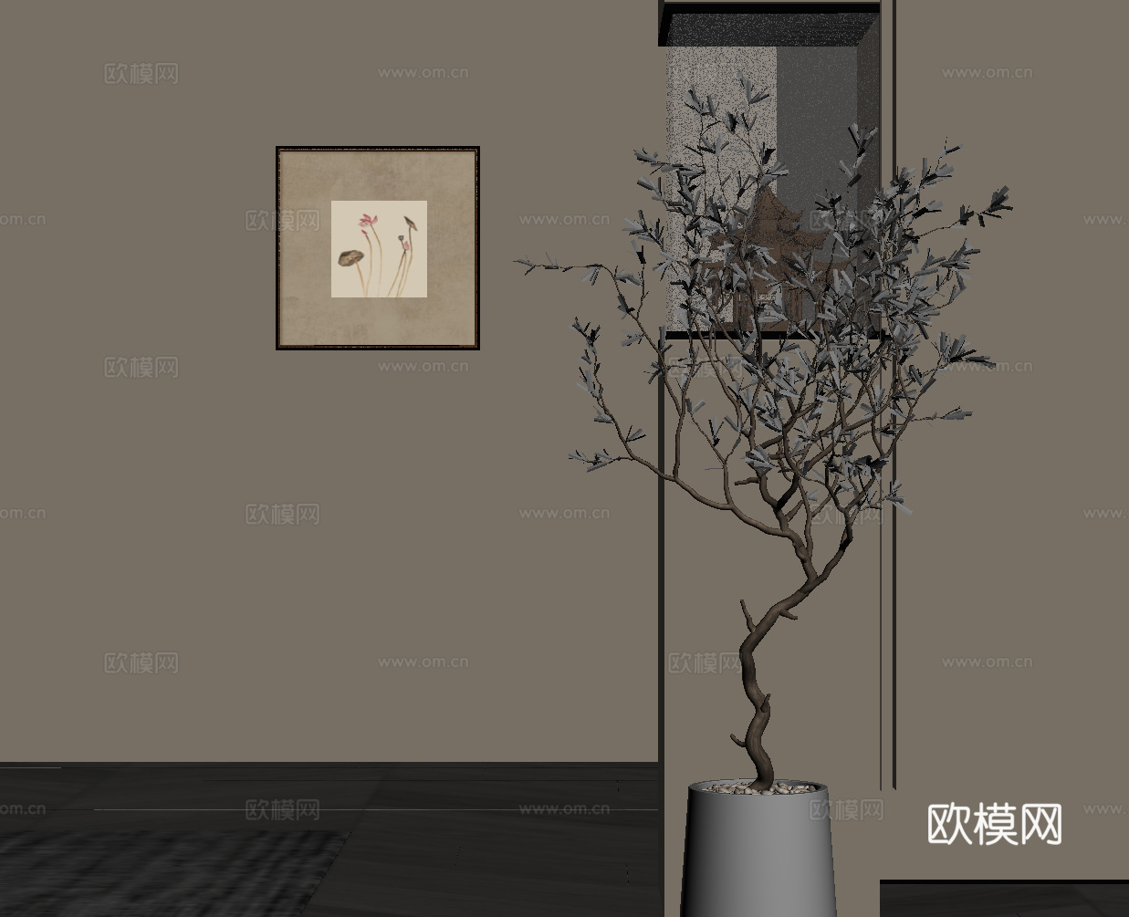 现代中古风绿植su模型