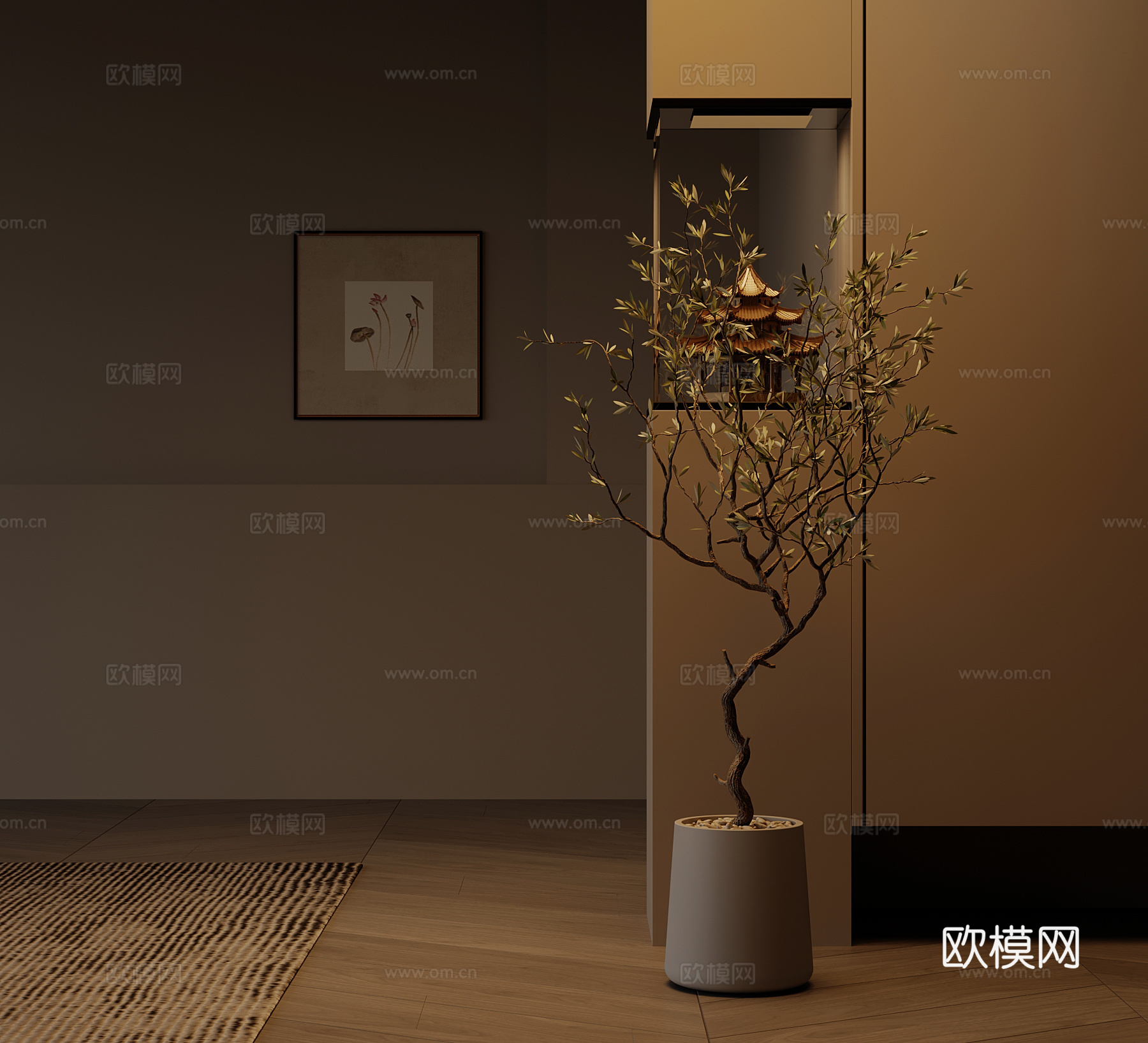 现代中古风绿植su模型