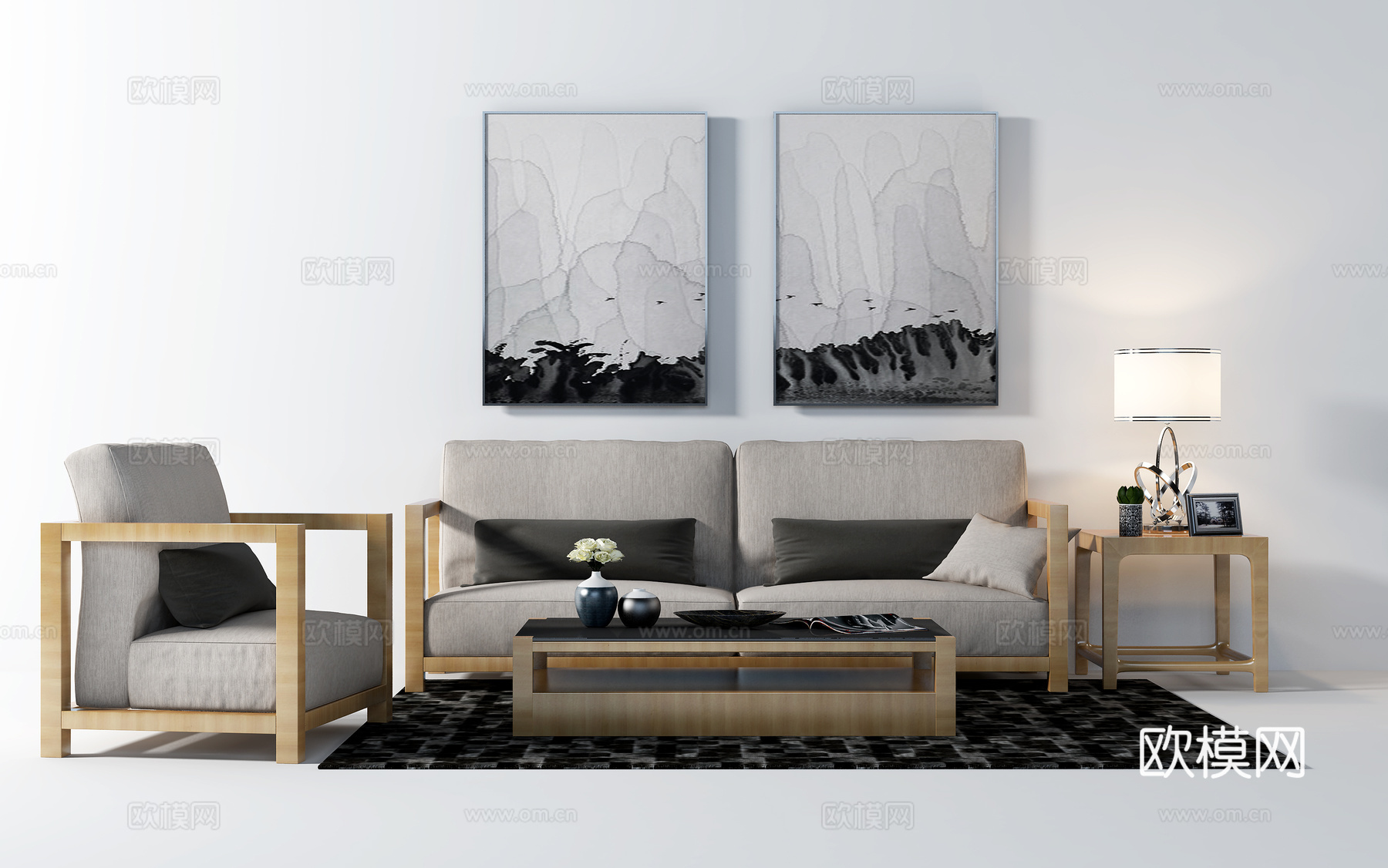 北欧沙发茶几组合3d模型下载