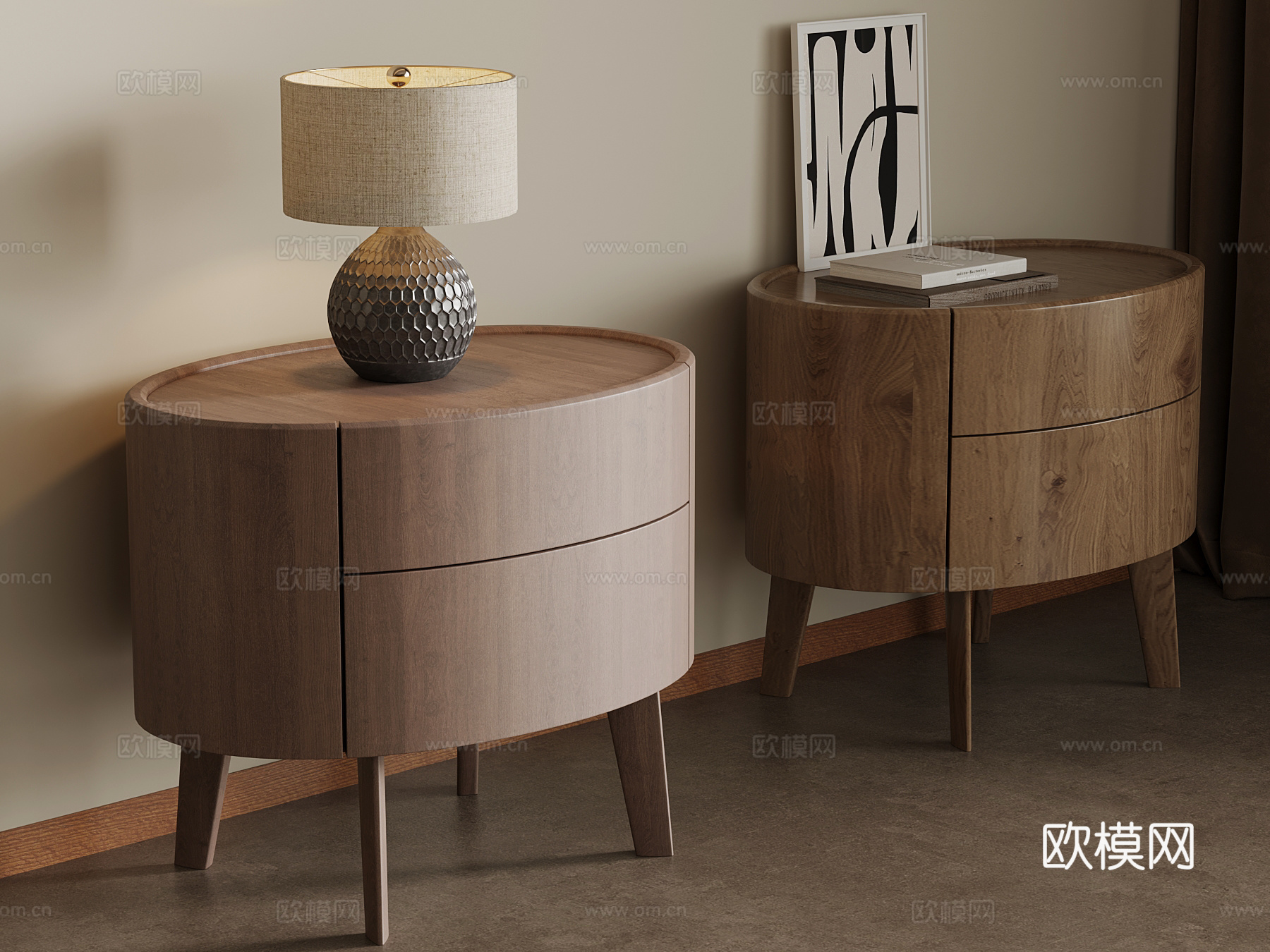 现代中古风床头柜 实木床头柜su模型