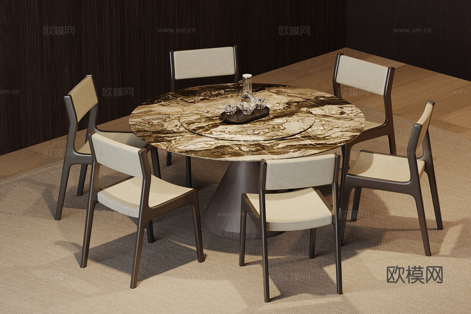 现代意式餐桌椅 圆桌su模型
