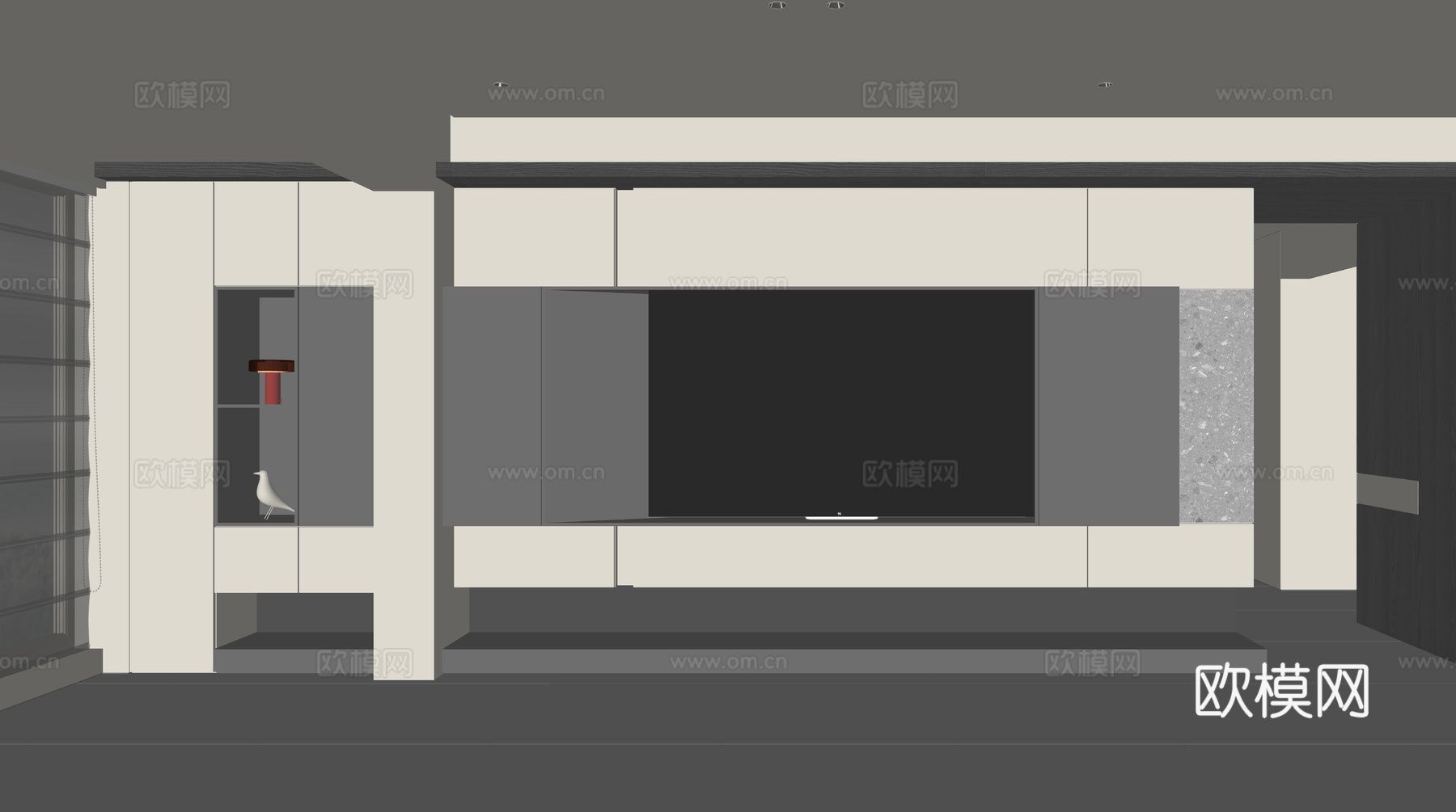 现代电视背景墙su模型下载（渲染图2）