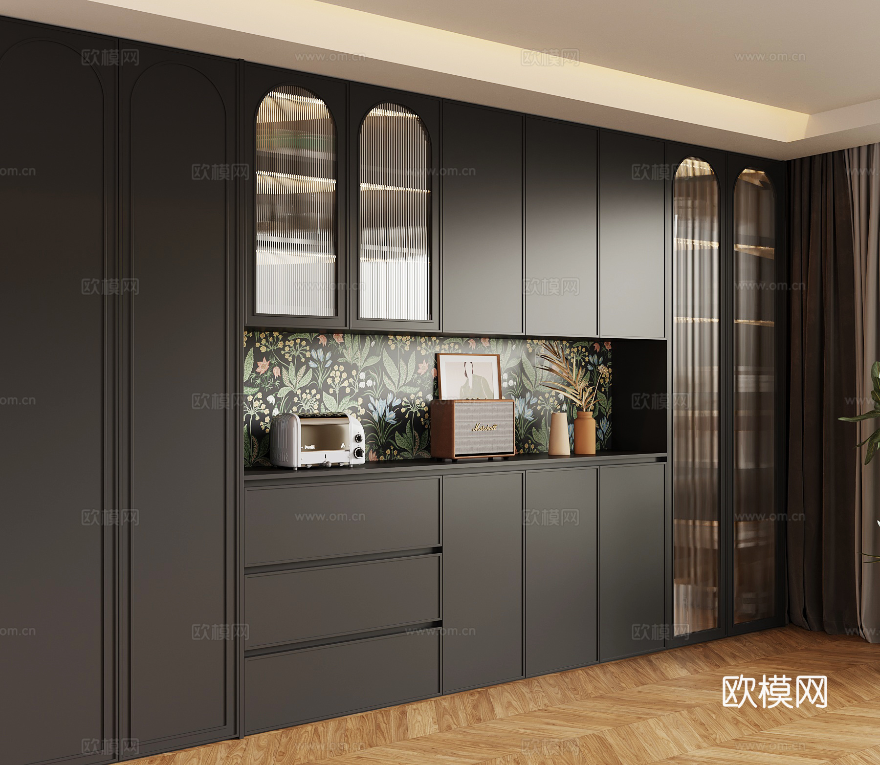 法式复古酒柜 餐边柜su模型