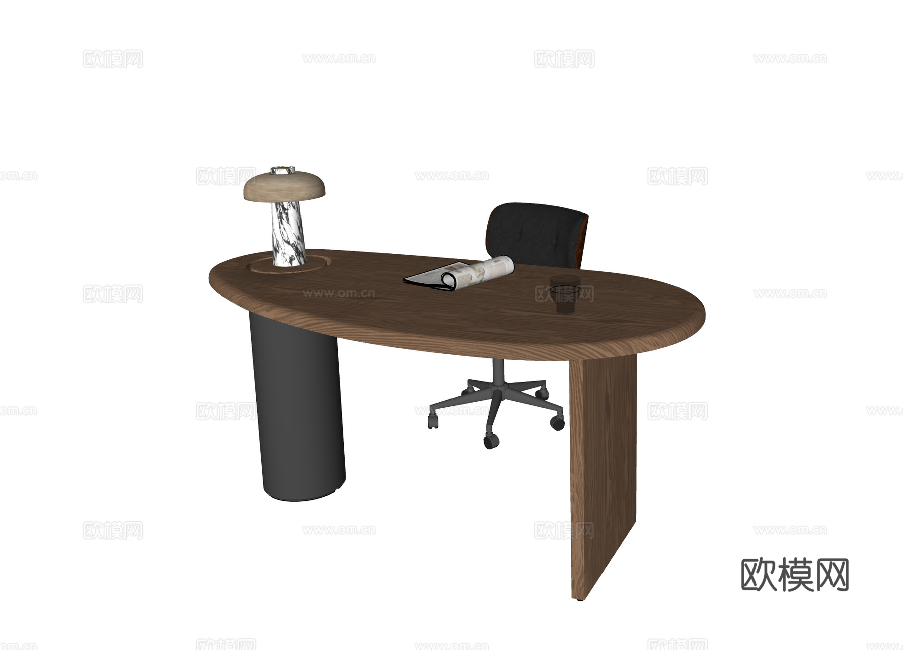 现代书桌椅 办公桌椅 办公椅 台灯 书桌摆件 书籍su模型