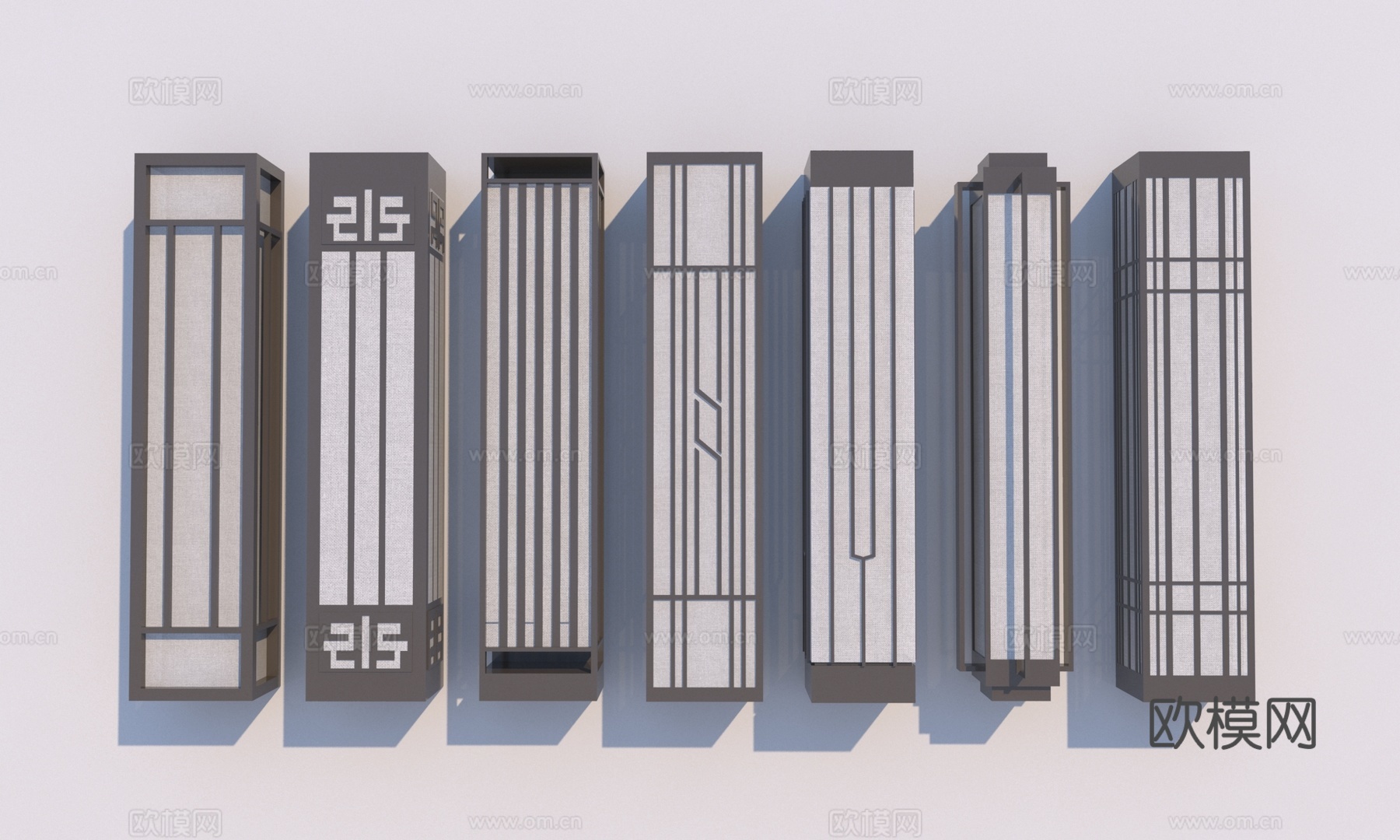 中式线性灯具壁灯3d模型下载