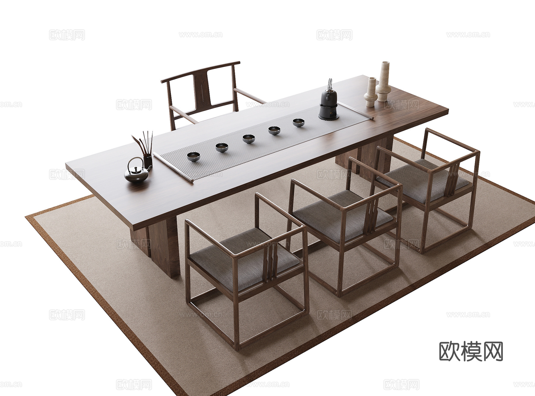 现代茶桌椅 茶具 茶椅su模型