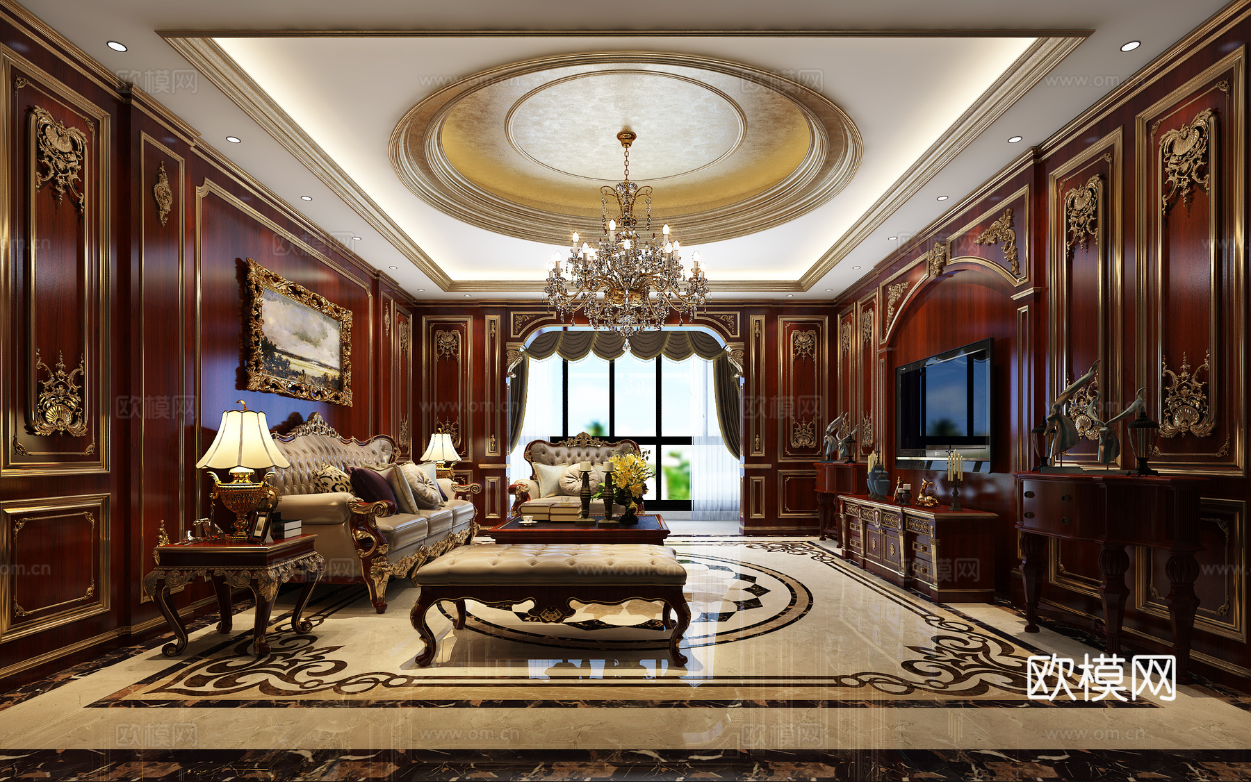欧式古典客厅3d模型下载