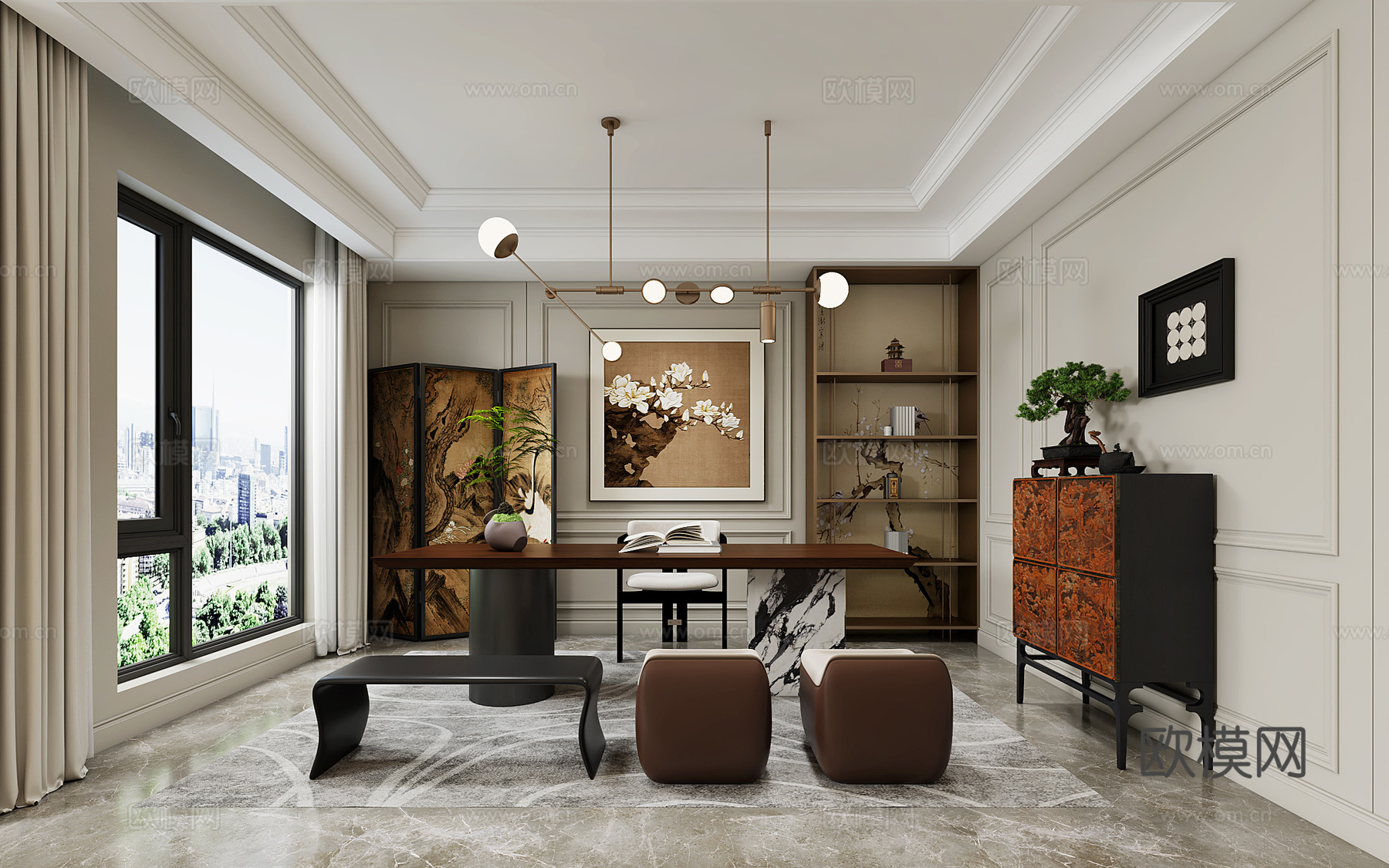 法式复古书房 法式书房 复古书房 复古书桌3d模型下载