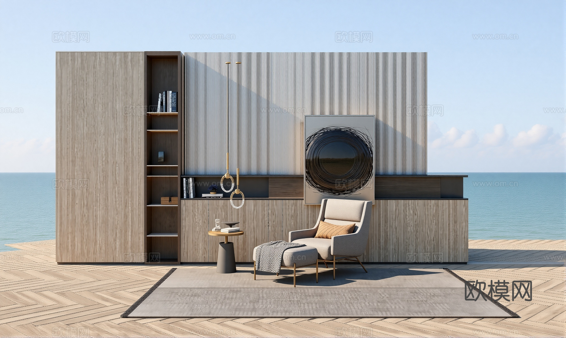 现代单椅边几组合 边几 摆件 背景墙su模型