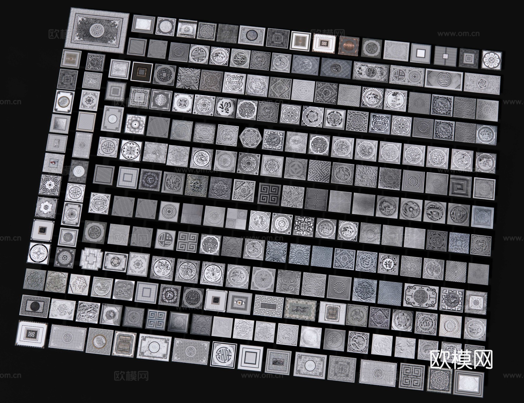 新中式地雕铺装 地铺拼花 砖雕 石雕地铺 浮雕铺装 仿古雕花su模型