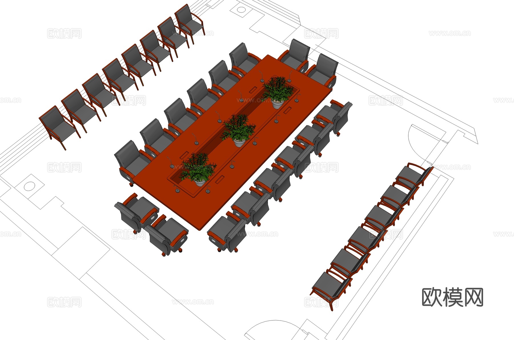 会议桌 办公家具 会议台 会议椅su模型