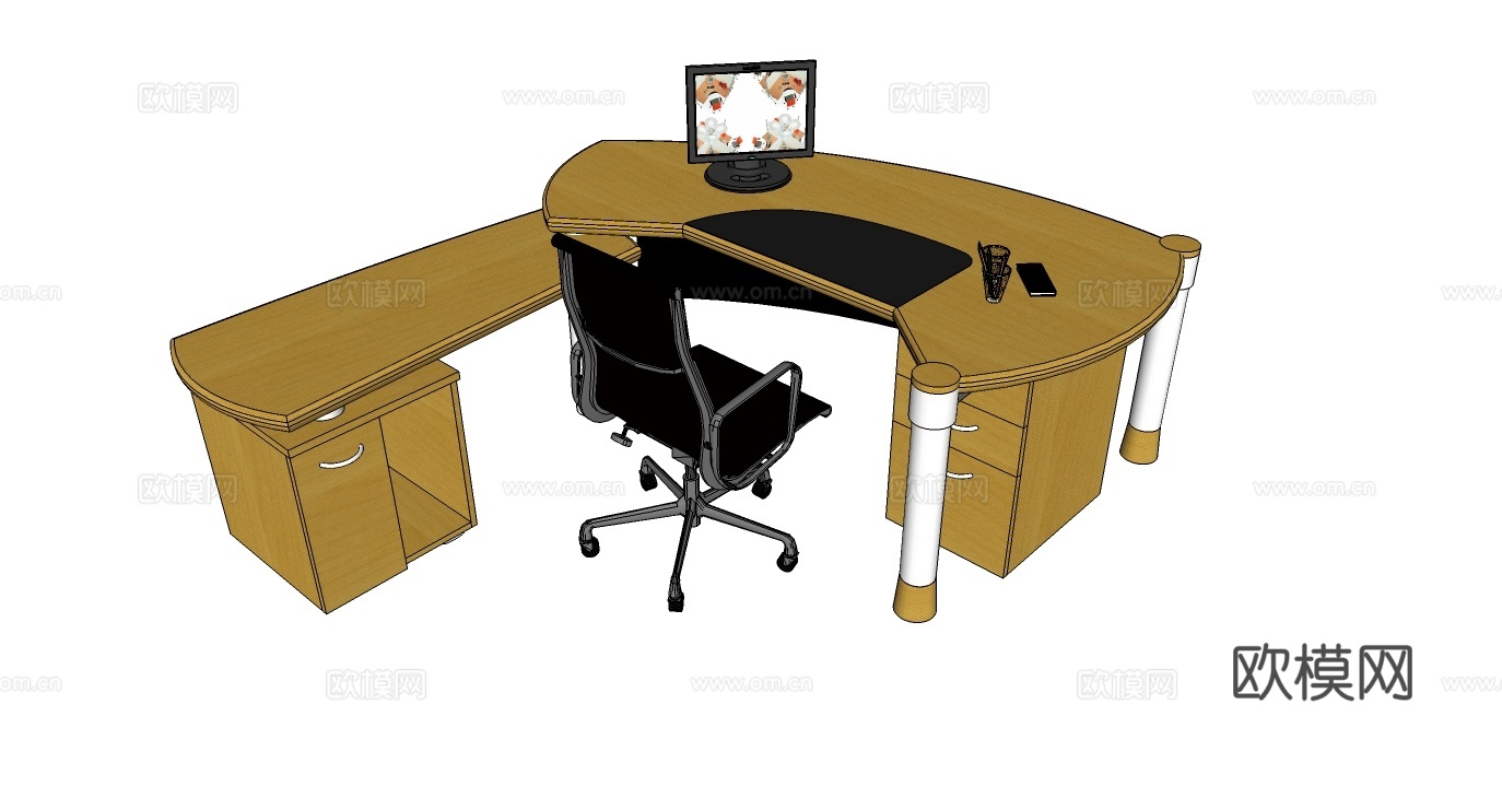 班台桌 办公桌 办公椅 办公家具su模型