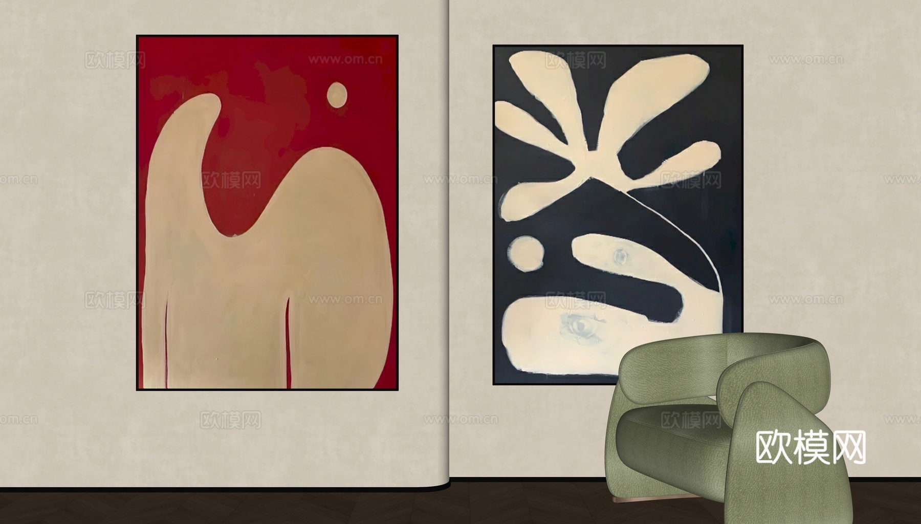 现代中古装饰挂画su模型