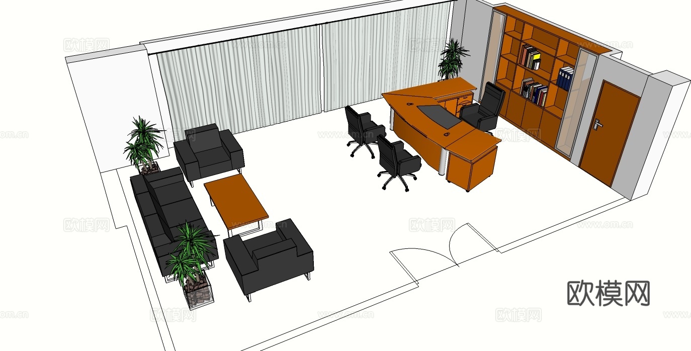 班台桌 办公桌 沙发 茶几 办公椅 文件柜su模型