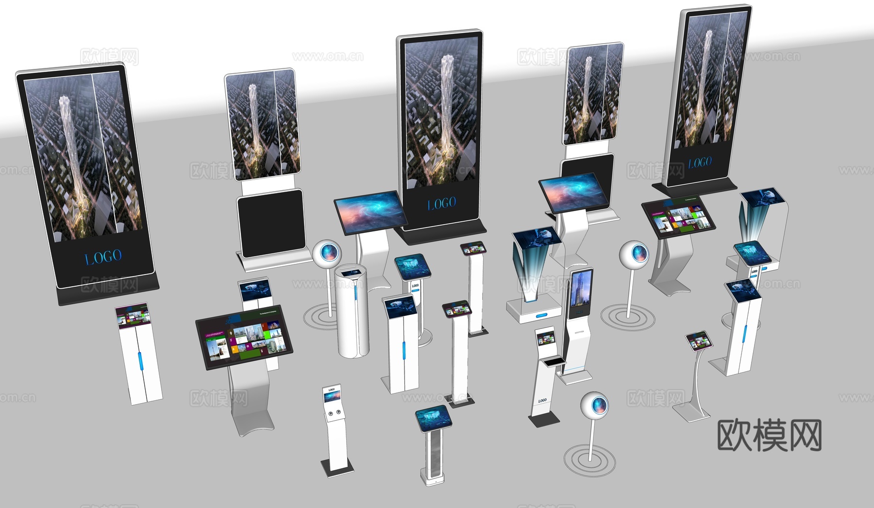 现代科技触控一体机展台 智能广告机 落地一体机 查询机电子屏su模型
