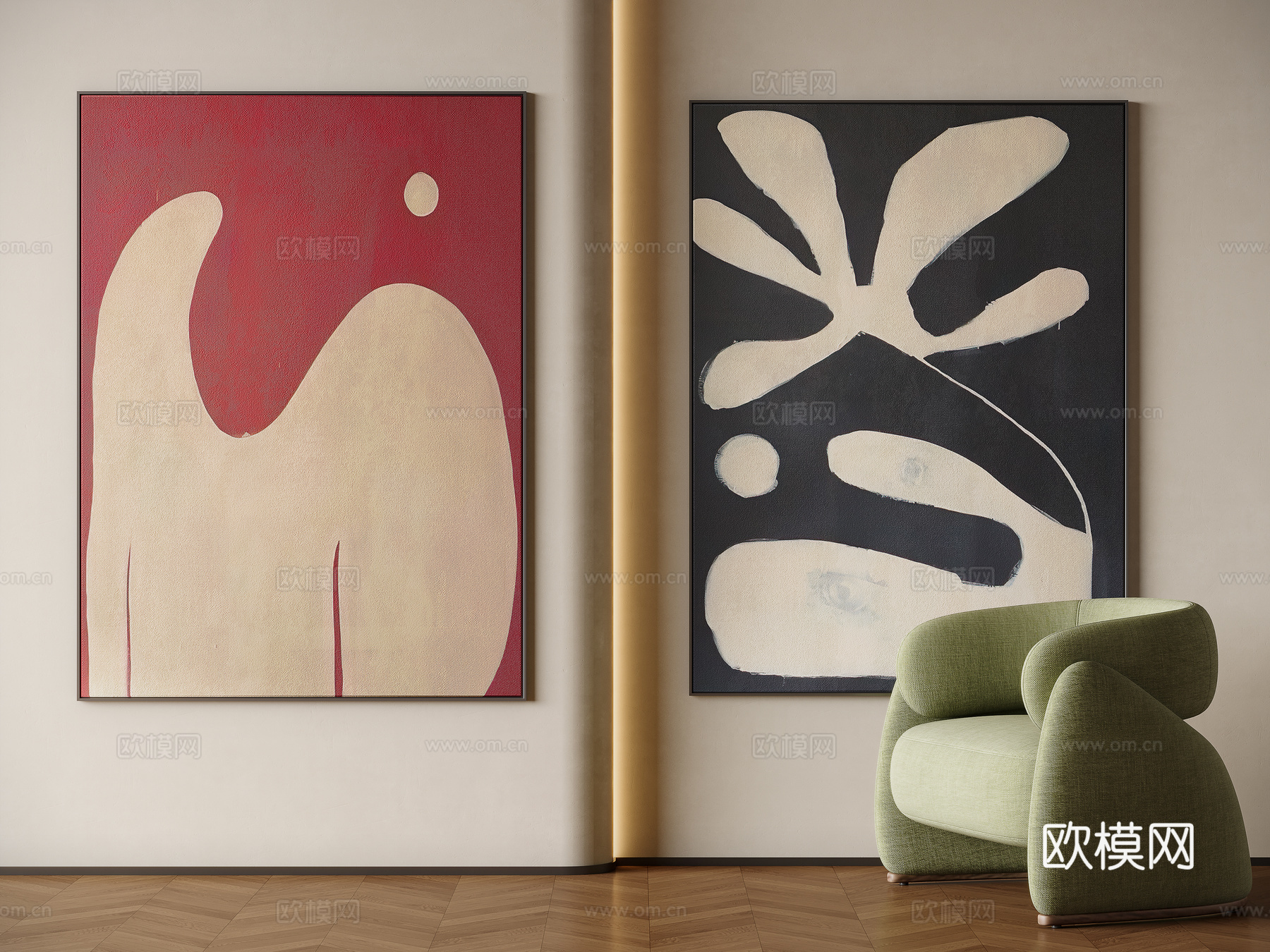 现代中古装饰挂画su模型