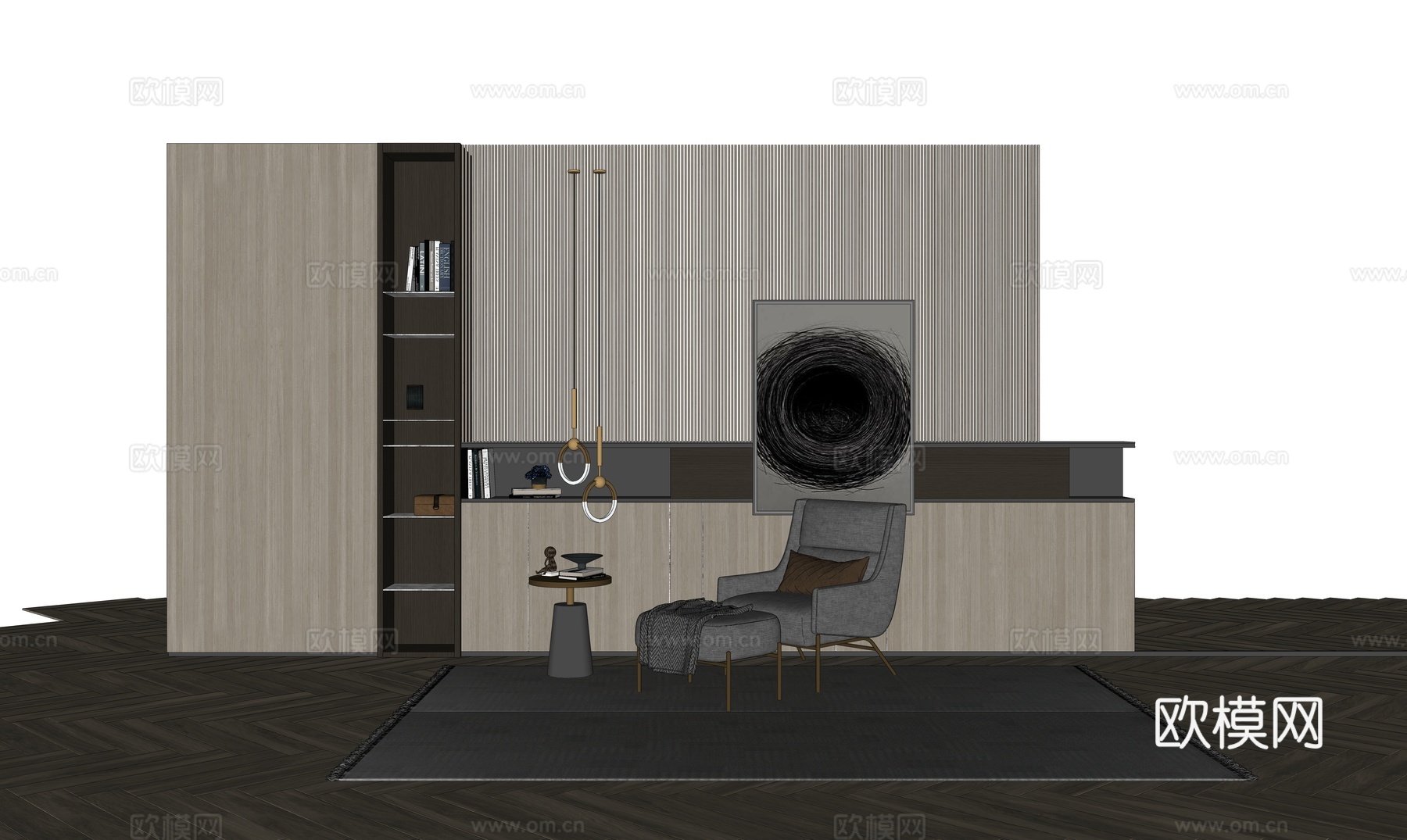 现代单椅边几组合 边几 摆件 背景墙su模型