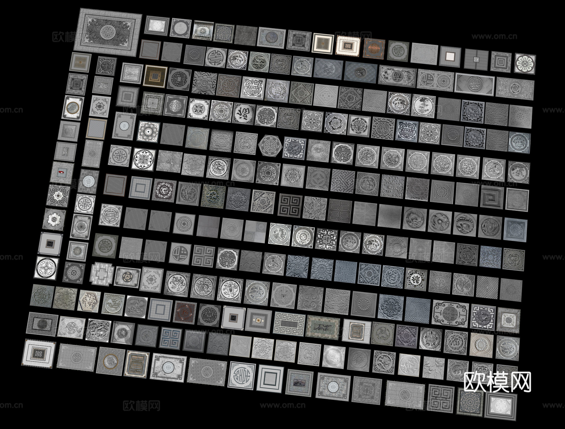 新中式地雕铺装 地铺拼花 砖雕 石雕地铺 浮雕铺装 仿古雕花su模型