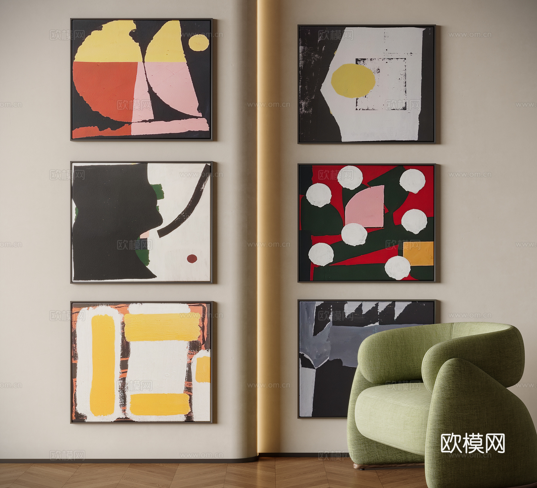 现代中古装饰挂画3d模型下载