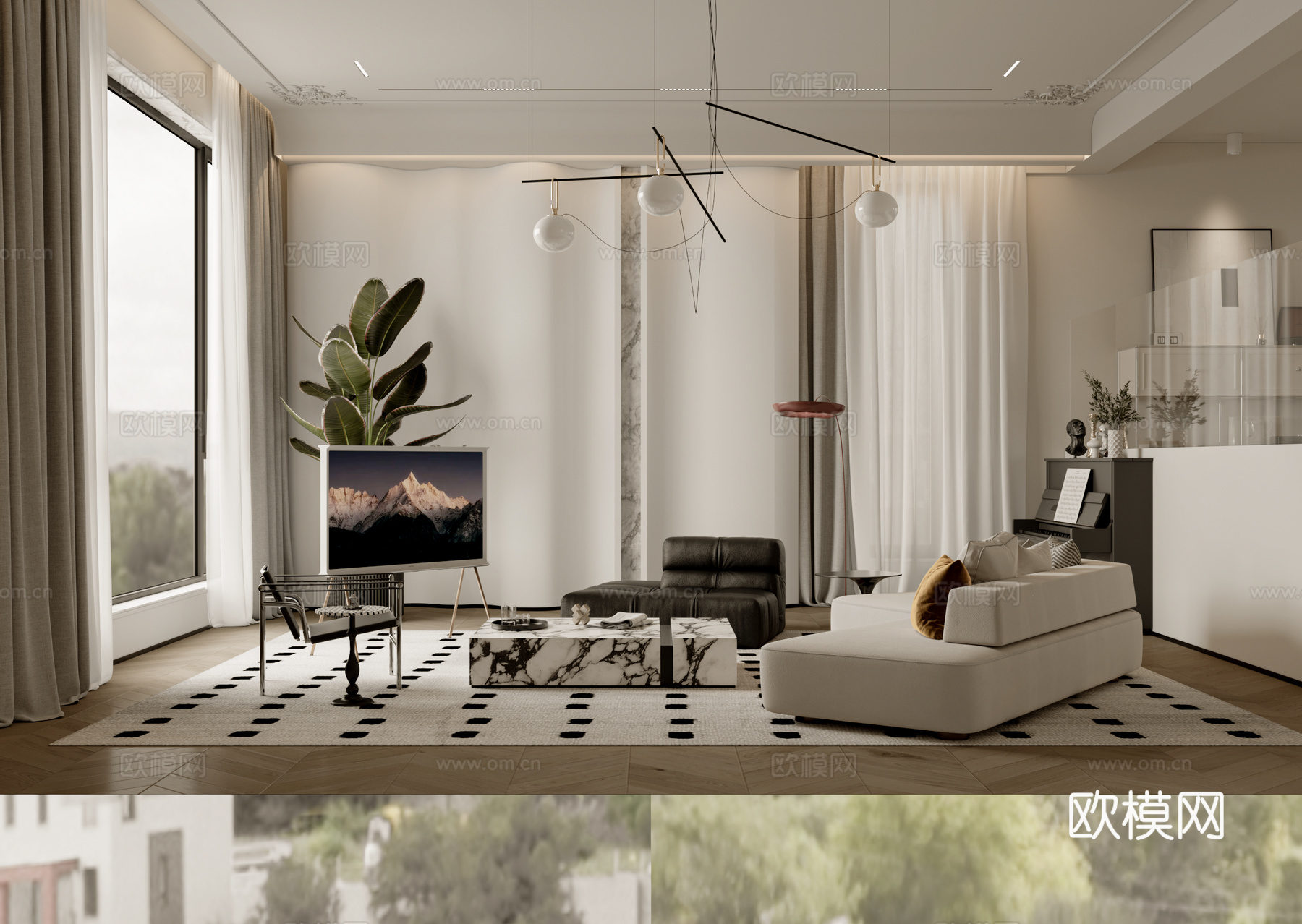 别墅客厅3d模型下载（渲染图1）