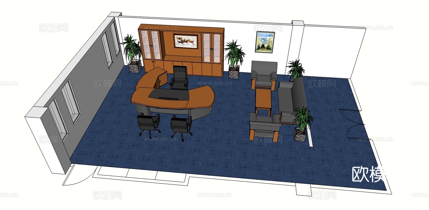 班台桌 办公桌 沙发 茶几 文件柜 办公家具 办公椅su模型