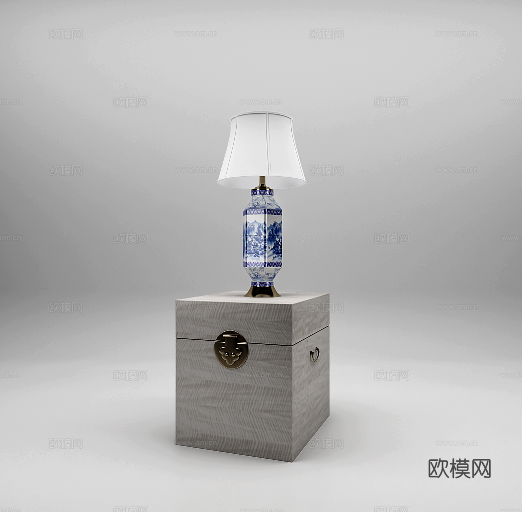 新中式青花瓷台灯3d模型