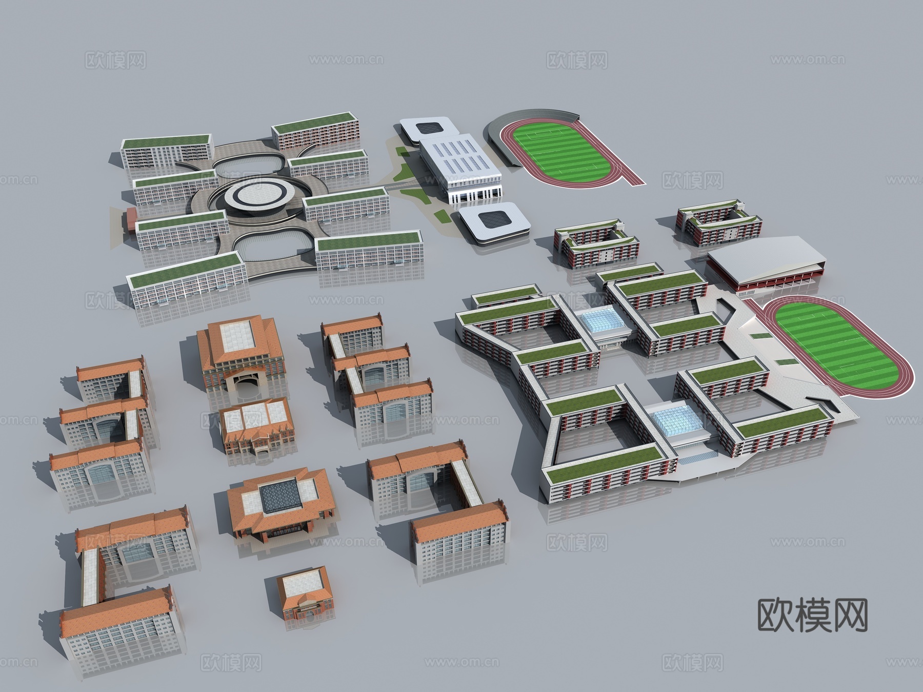 学校 教学楼 行政楼 体育馆 体育场su模型
