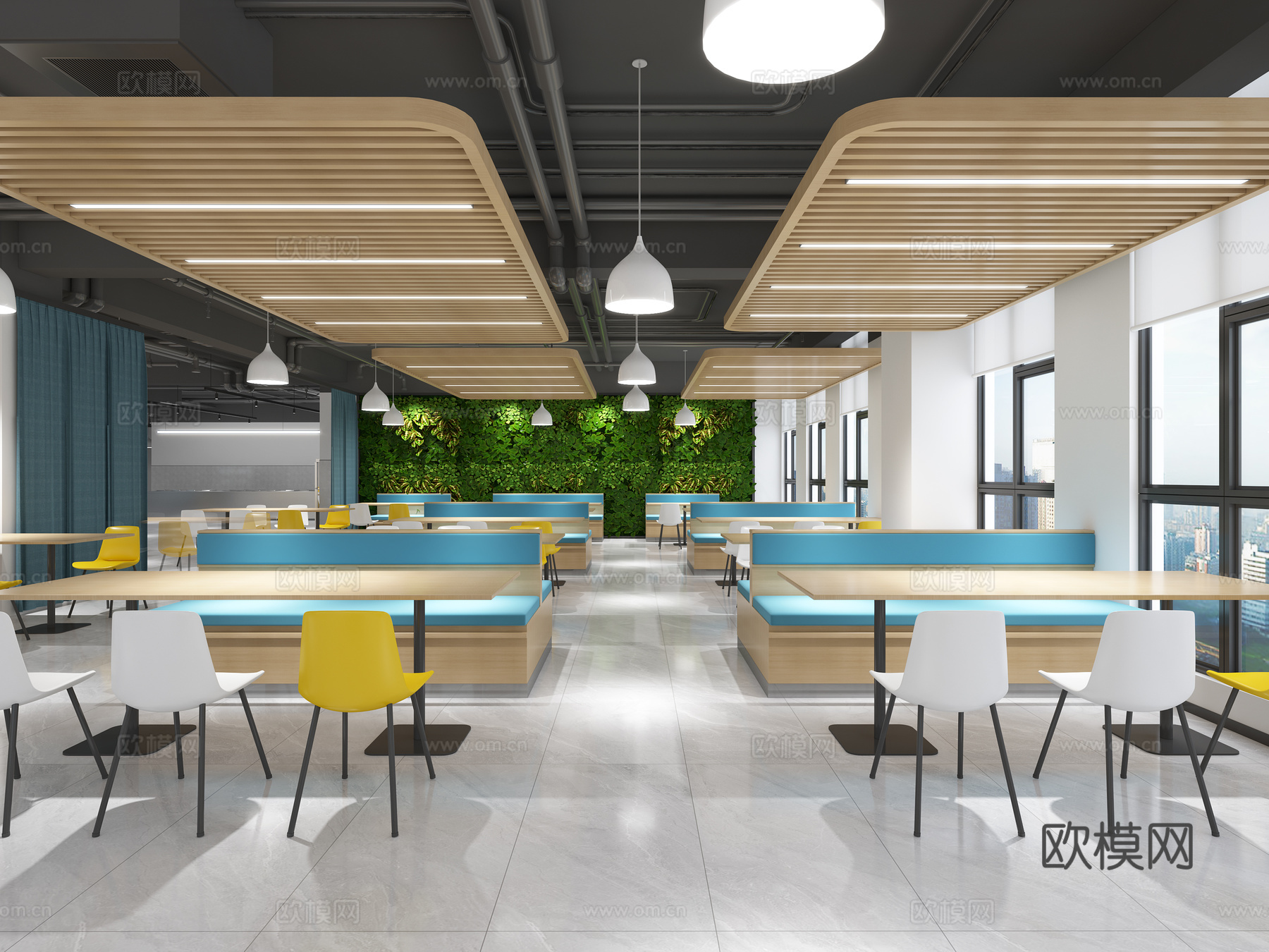 现代简约食堂 员工餐厅 自助餐厅 学校食堂  职工食堂3d模型下载（渲染图2）