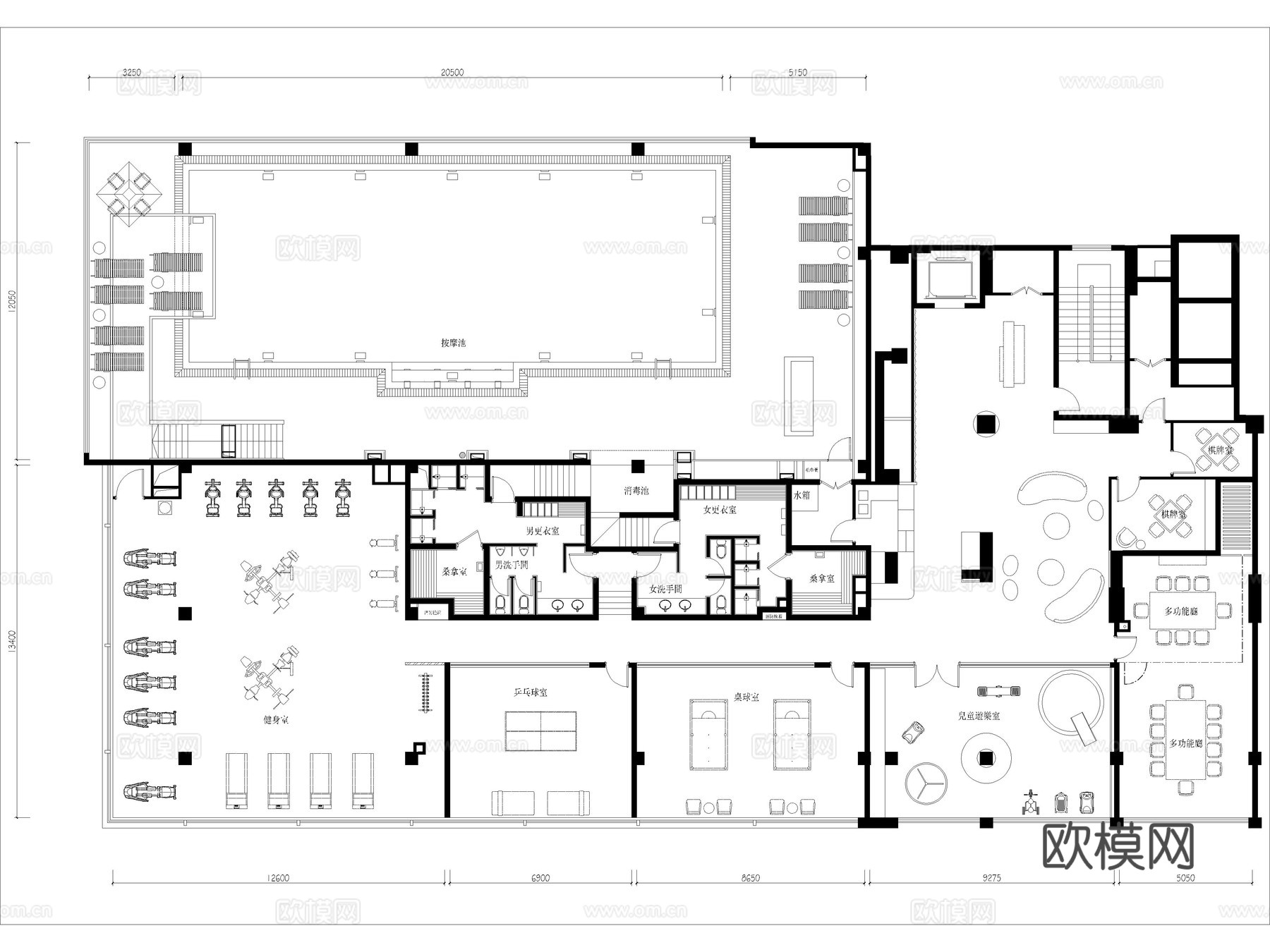 20套健身房健身会所健身馆CAD施工图cad施工图
