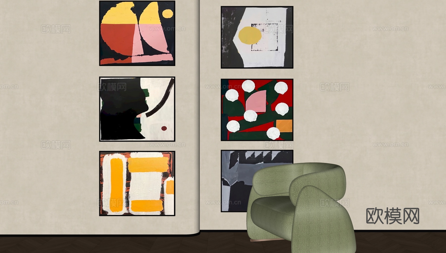 现代中古装饰挂画su模型