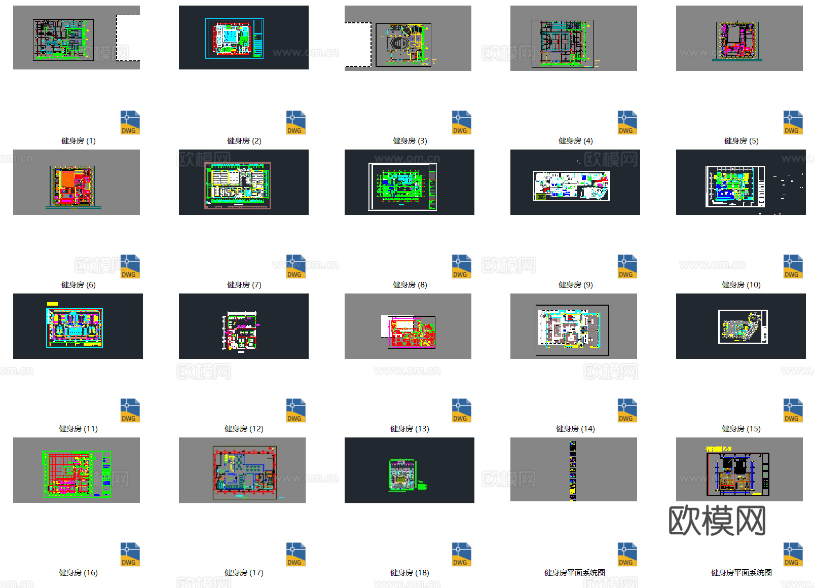 20套健身房健身会所健身馆CAD施工图cad施工图
